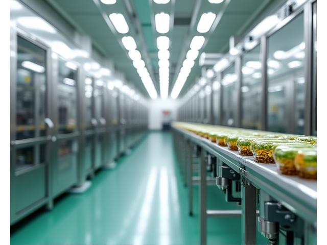 Modern manufacturing facility for nutritional supplements, demonstrating production capabilities.